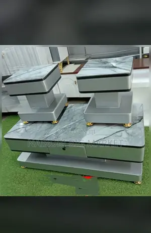 Grey Coffee Table With Glass/Marble Topping With 2 Stools