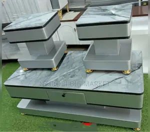 Grey Coffee Table With Glass/Marble Topping With 2 Stools
