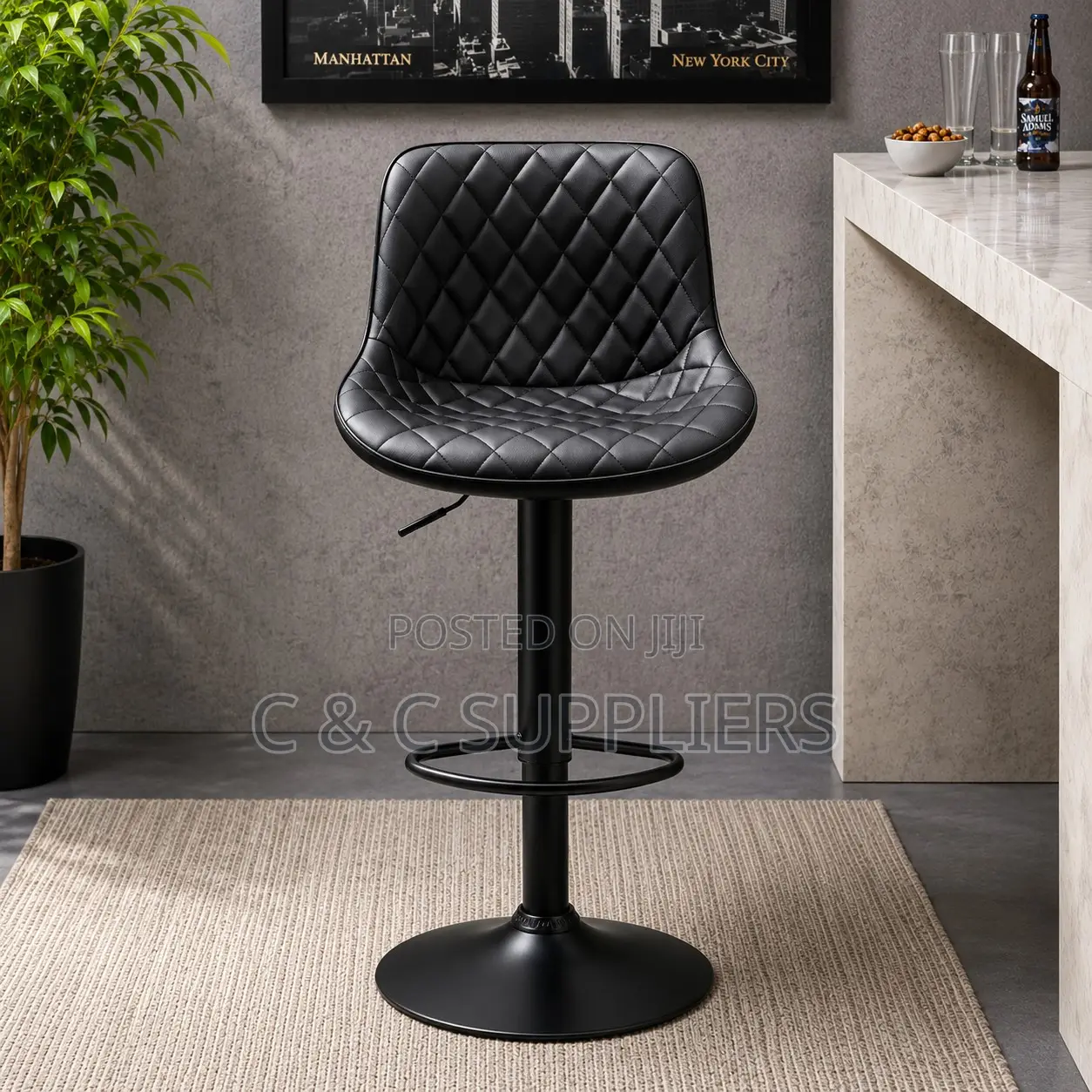 Adjustable Leather Dining Kitchen Stool.