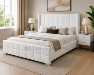 5x6 Luxury Upholstered Bed – Modern Velvet Bed Frame | White