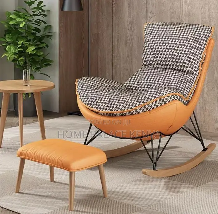 Rocking Chair: Checked Fabric Lobster Lazy Sofa With Legrest