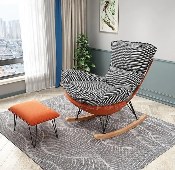 Rocking Chair: Checked Fabric Lobster Lazy Sofa With Legrest