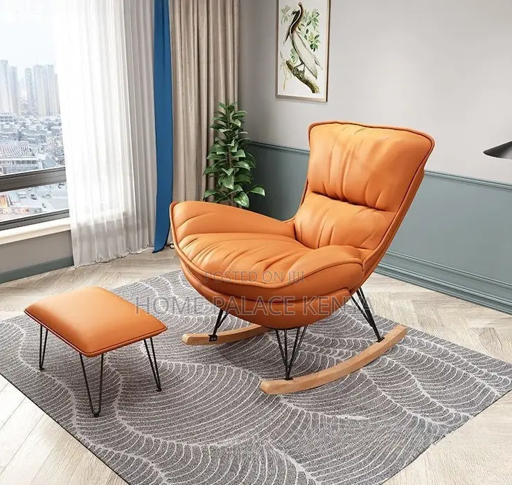 Rocking Chair: Checked Fabric Lobster Lazy Sofa With Legrest