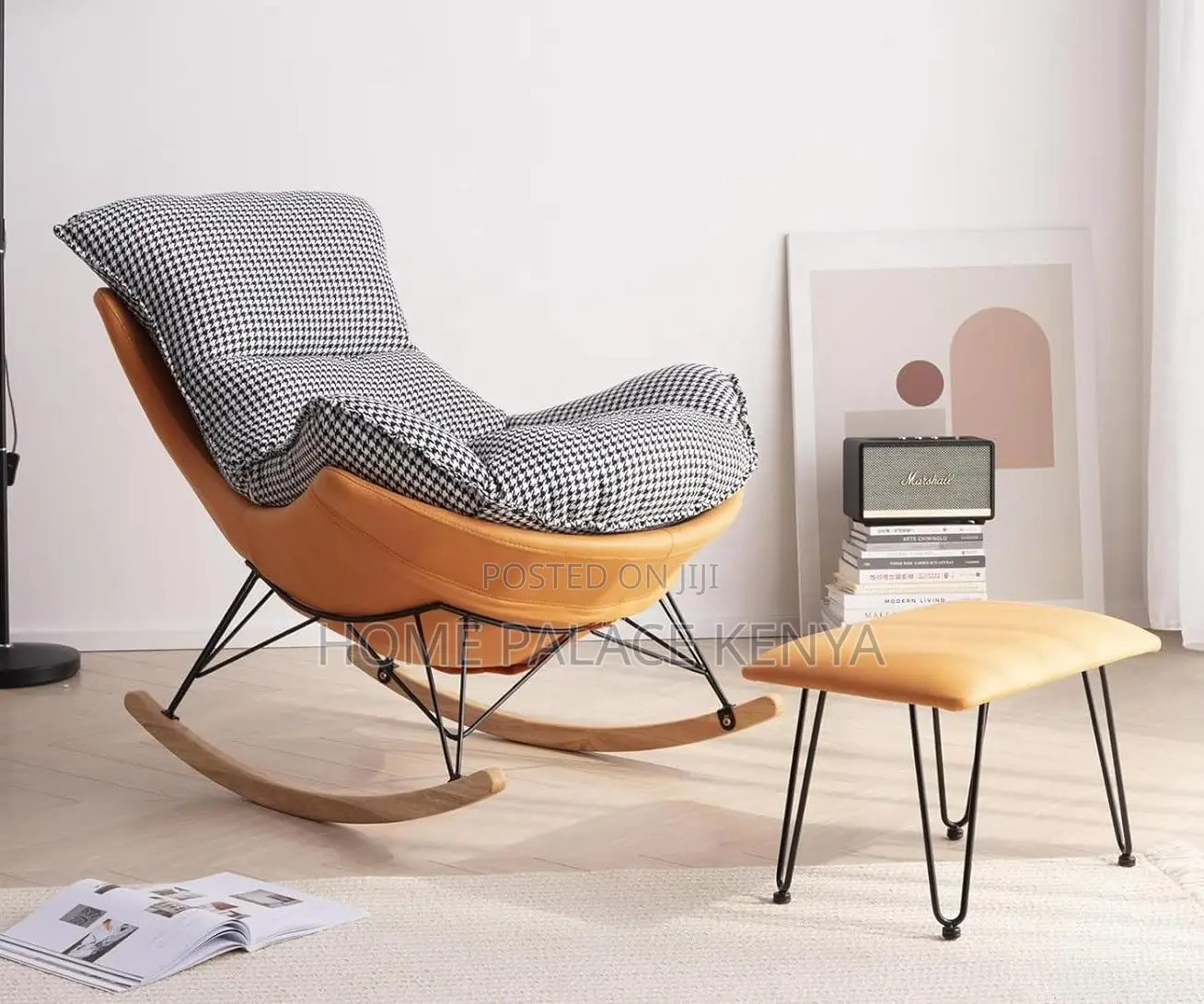 Rocking Chair: Checked Fabric Lobster Lazy Sofa With Legrest