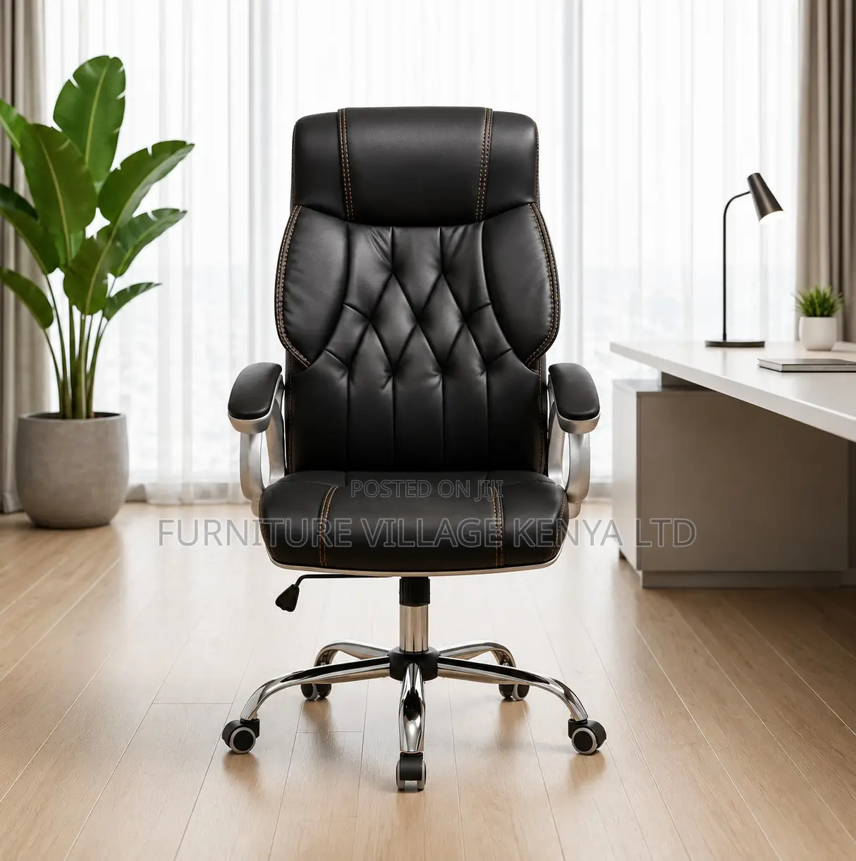 Swivel Leather Chair With Soft Elbow Support