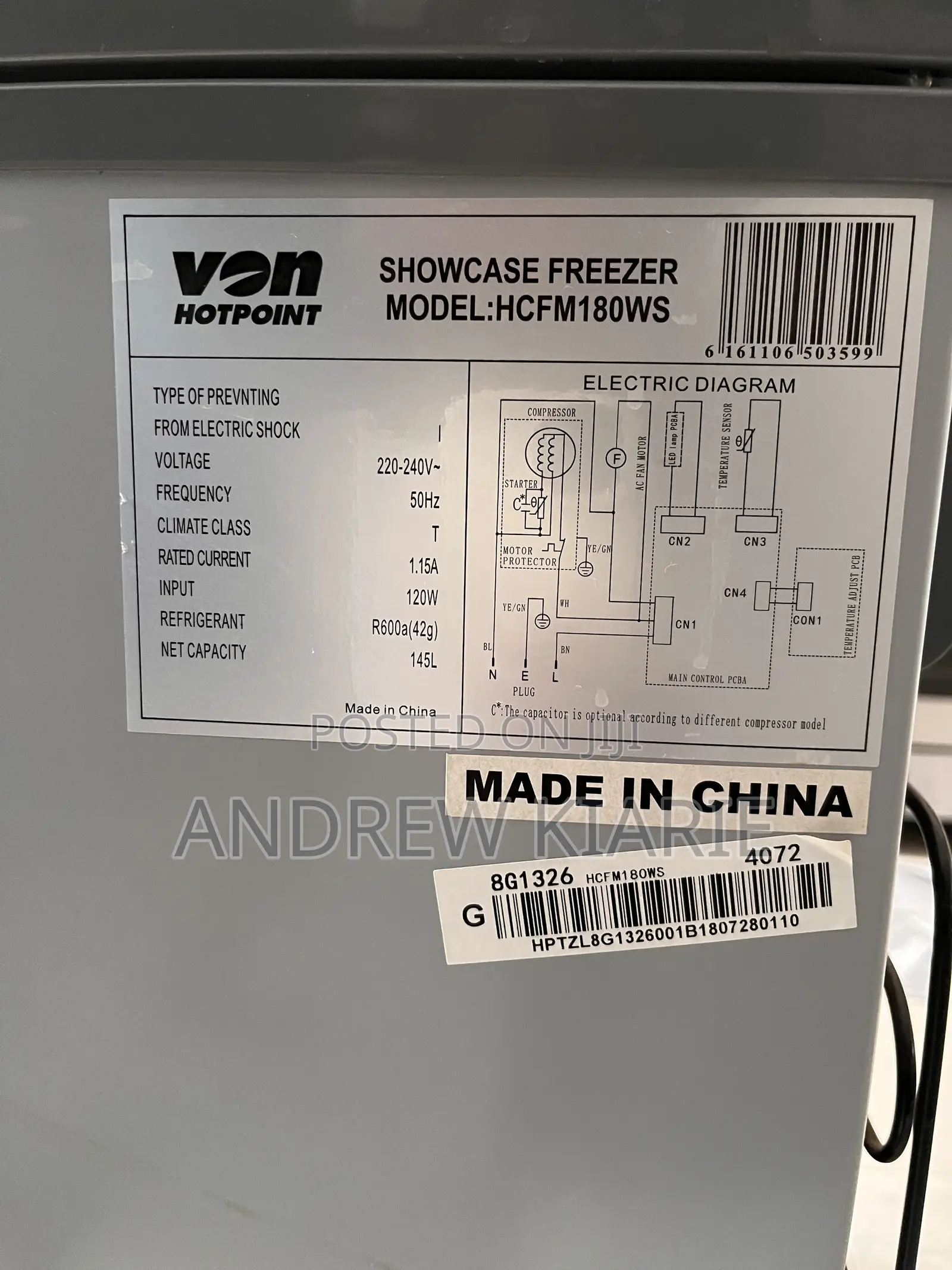 Von Hotpoint Showcase Freezer Led Grey 145l (Model: Hcfm180ws)