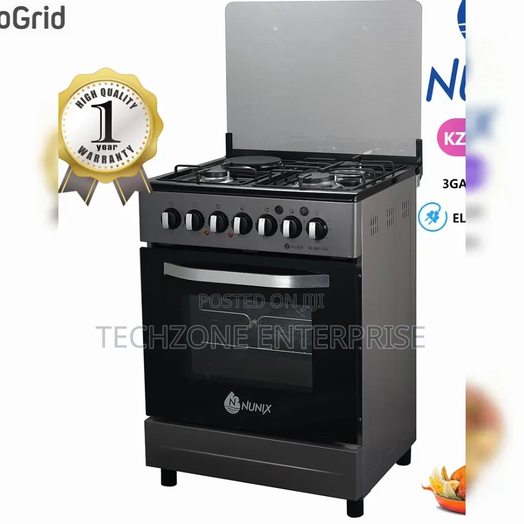 Nunix Kz660 60×60cm 3-Gas+1-Electric Gas Cooker, Silver