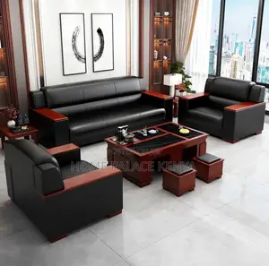 Leather Sofa: Executive Leather 5 Seater With Mahogany Armrest