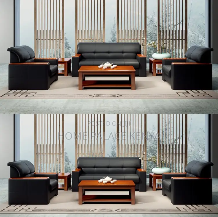 Leather Sofa: Executive Leather 5 Seater With Mahogany Armrest