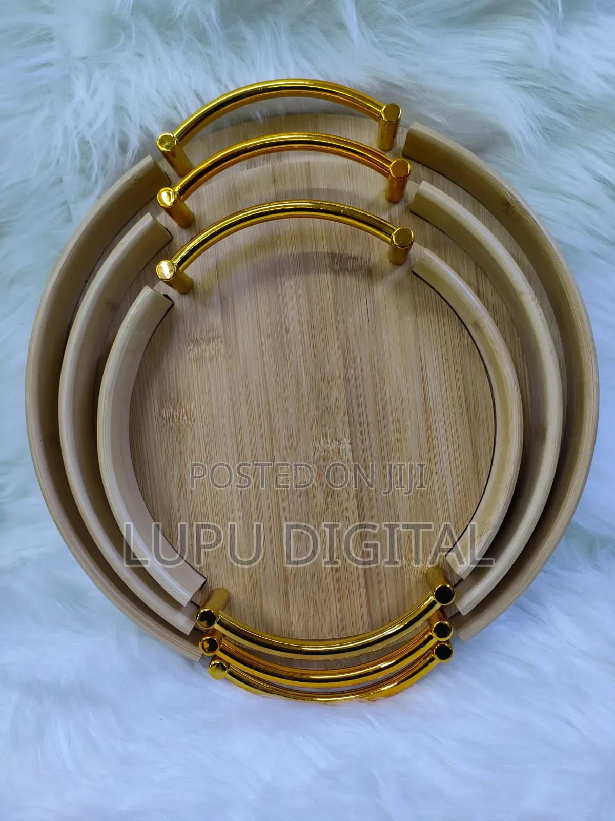 Bamboo 3 Pc Round Tray With Handles