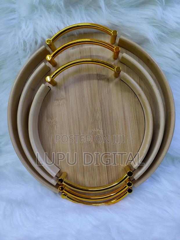 Bamboo 3 Pc Round Tray With Handles