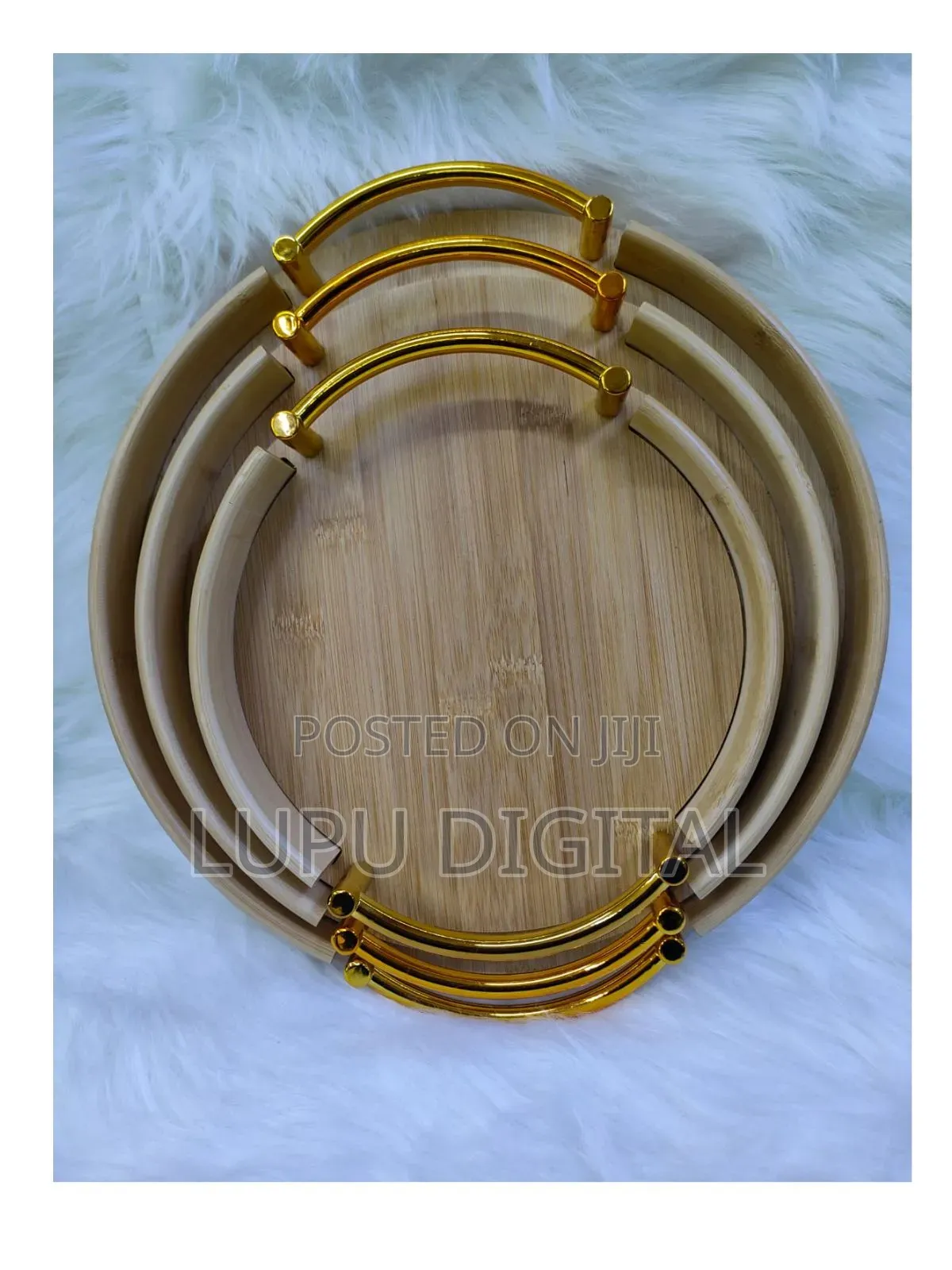 Bamboo 3 Pc Round Tray With Handles