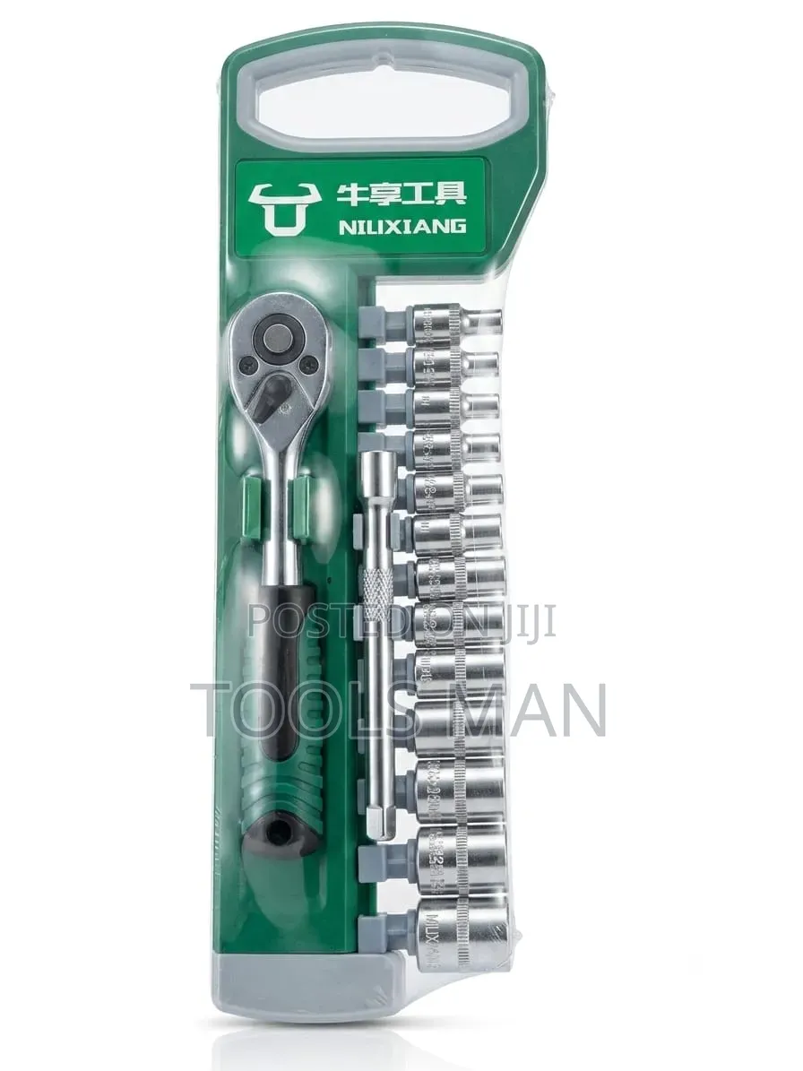 Professional 12pc Ratchet Socket Wrench Set - 1/4 Drive Tool Kit.