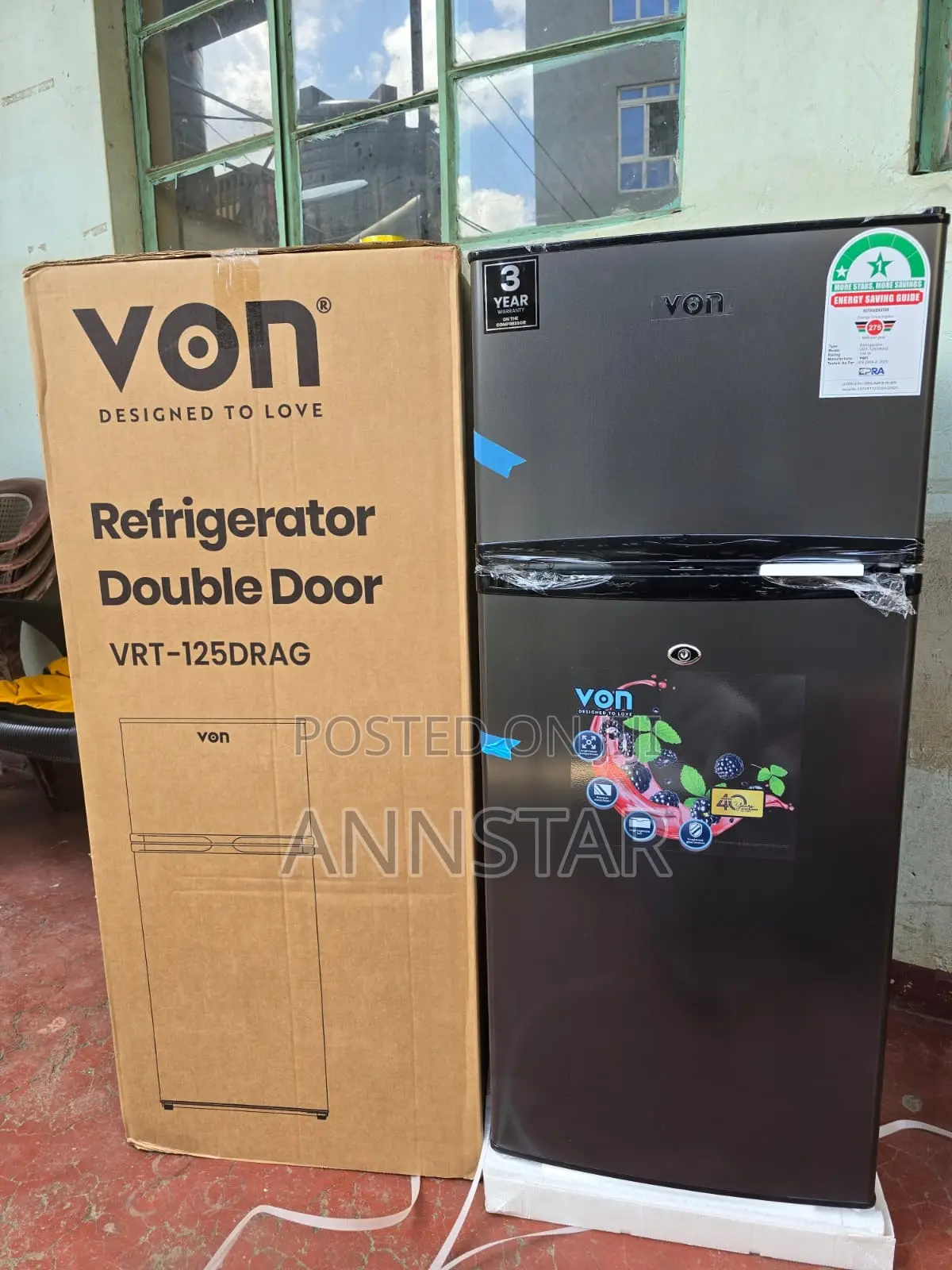 Von Double Door Fridge 125litres