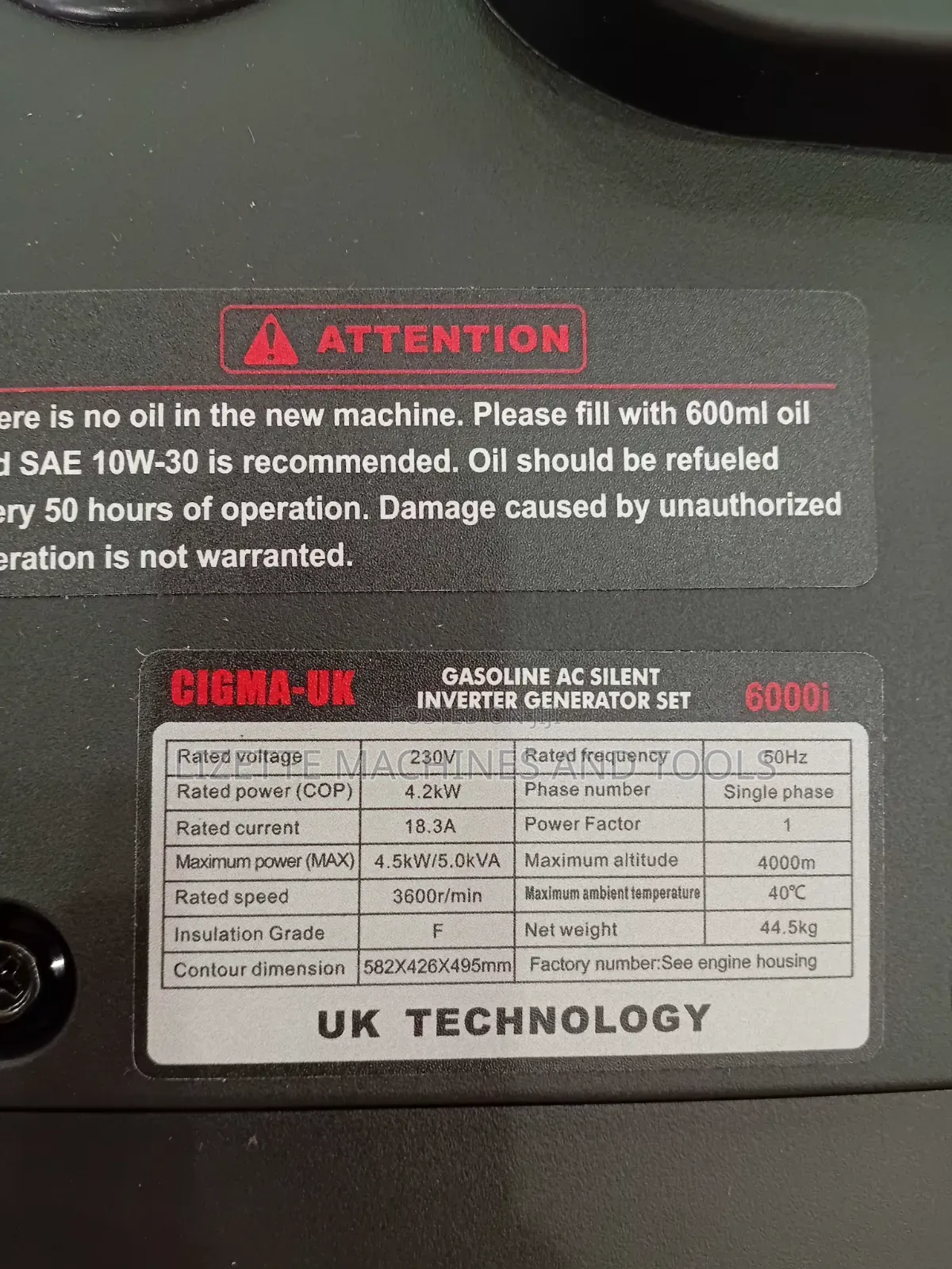 Cigma Uk 6000i Silent Petrol Inverter Generator 5kva