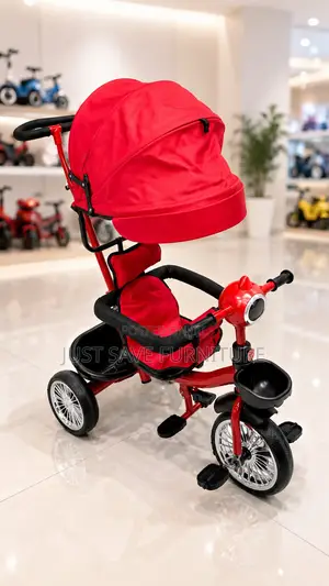 Foldable Kids Tricycle With Canopy, Parent Push Handle Safety Guard