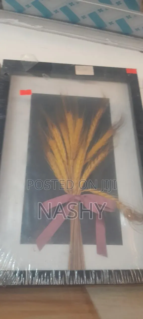 Pink Dried Wheat Stems Arranged in a Framed Shadow Box.