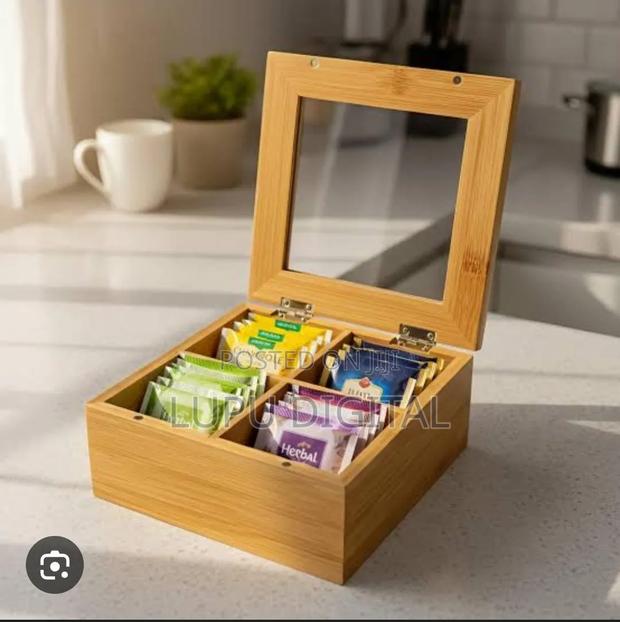 Compartment Bamboo Tea Bag Organizer With Clear Cover