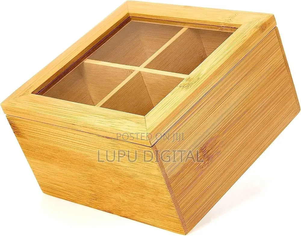 Compartment Bamboo Tea Bag Organizer With Clear Cover