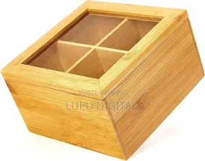 Compartment Bamboo Tea Bag Organizer With Clear Cover