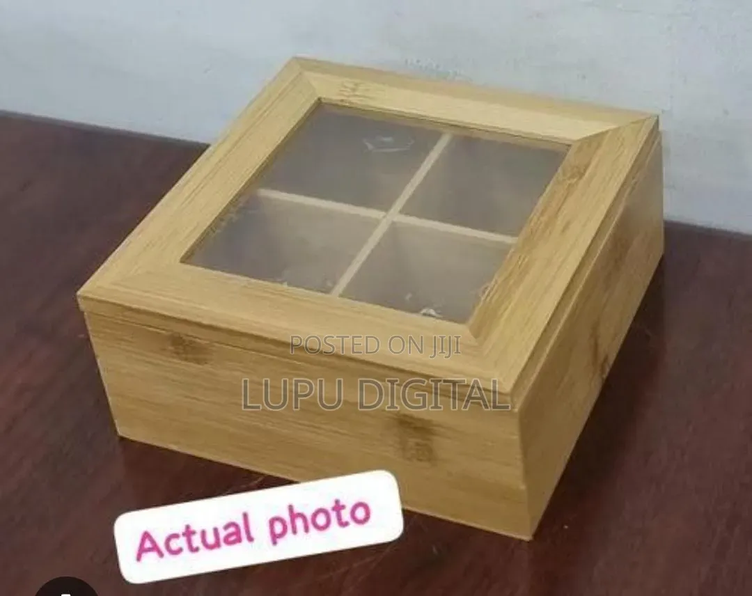 Compartment Bamboo Tea Bag Organizer With Clear Cover