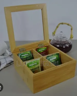 Compartment Bamboo Tea Bag Organizer With Clear Cover