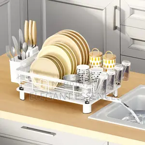 Minimalist Dish Drying Rack With a Durable White-Coated Metal Frame