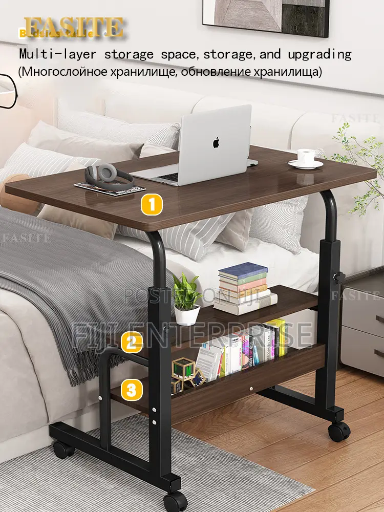 Adjustable Movable Laptop Table With Wheels Storage – 80×40cm