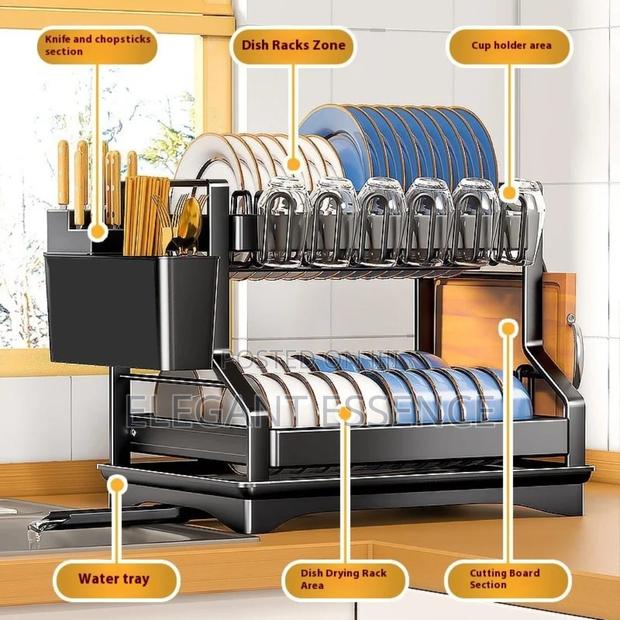 *2 Tier Carbon Steel Dish Drying Rack-Black* - thumbnail 2