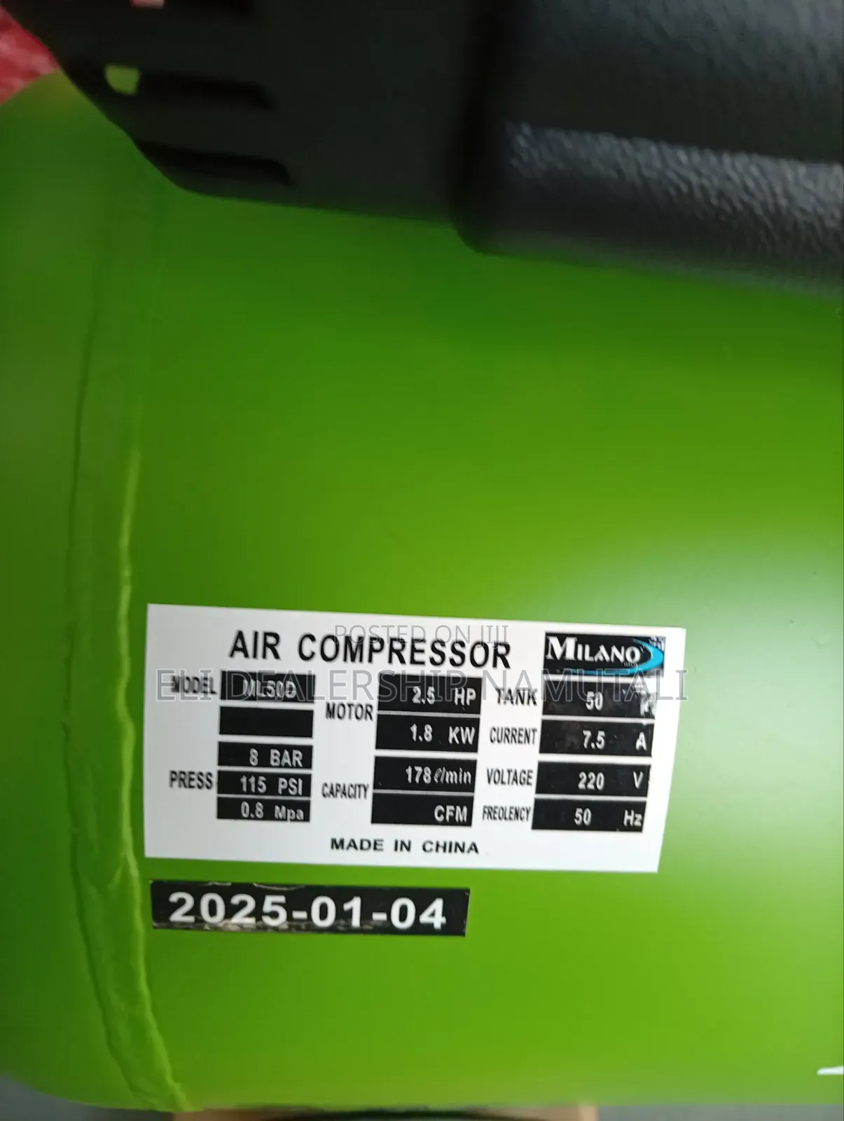 50l Milano Air Compressor 2.5hp – High Performance 8 Bar Compressor