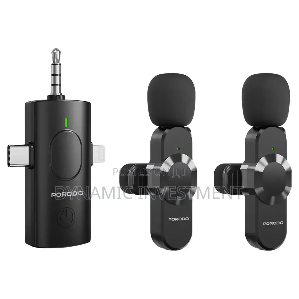 Porodo 3 in 1 Lavalier Microphone, Type-C Lightning Head 3.5mm Aux