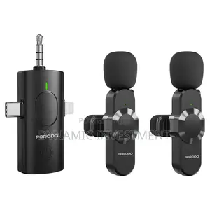 Porodo 3 in 1 Lavalier Microphone, Type-C Lightning Head 3.5mm Aux