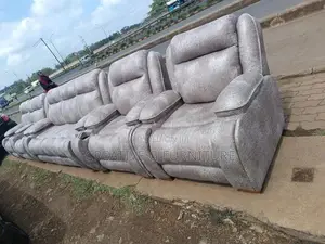 Elegant 7‐Seater Nude Semi‐Recliner Sofa Set