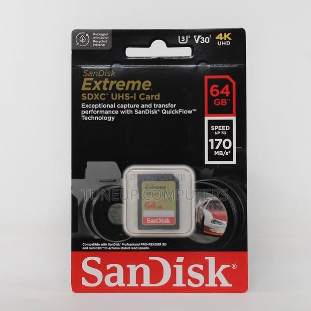 Sandisk Extreme SDXC Uhs-I Card-C10, U3, V30 Up to 170 MBP/S - 64gb