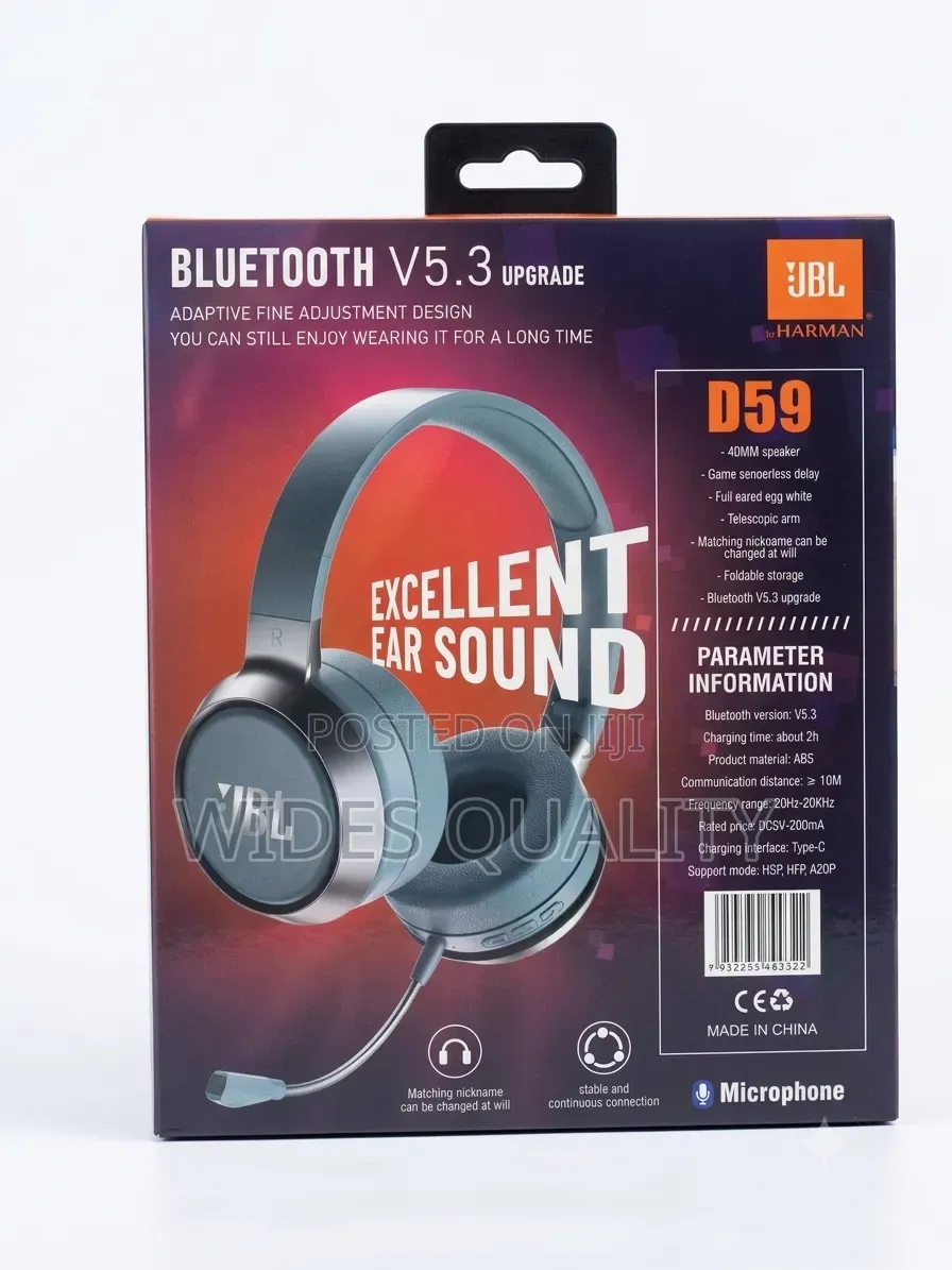 JBL D59 Wireless Bluetooth Headphones Bright New Voice.