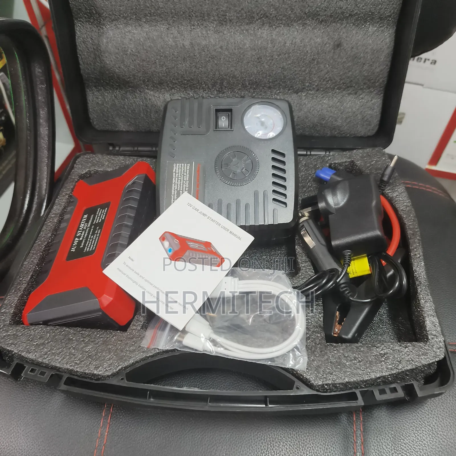 Compressor+ Battery Rechargeable Jump Starter Kit Full Kit