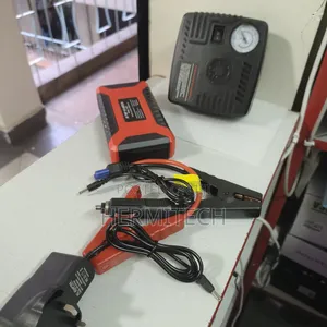 Vehicle Jump Starter Kit With Jumpers and Compressor