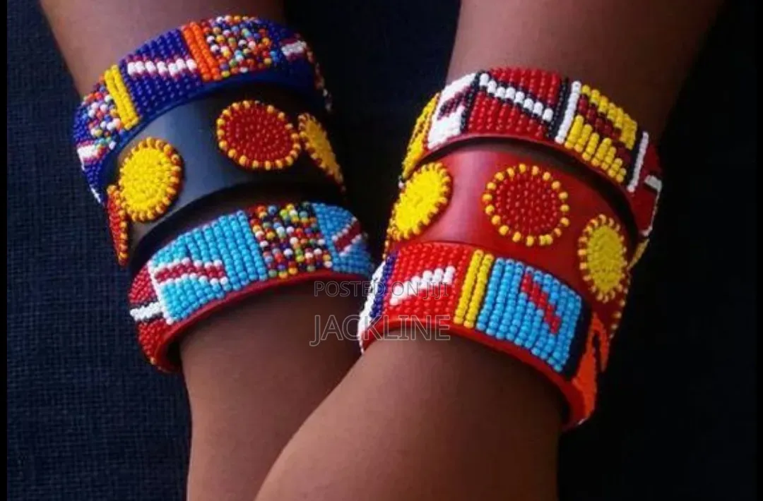 Maasai Themed Leather Beaded Bracelet
