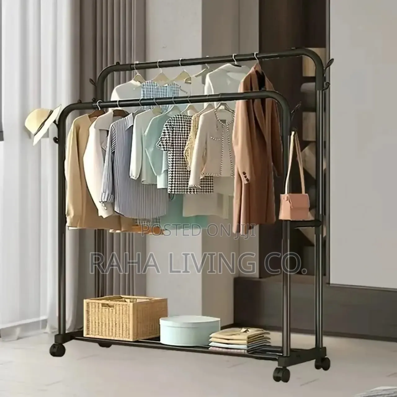 Double Pole Clothing Rack on Wheels | 110x40x150cm | 2 Colours