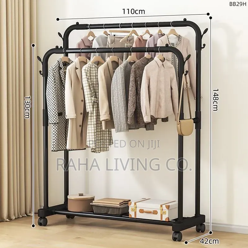 Double Pole Clothing Rack on Wheels | 110x40x150cm | 2 Colours