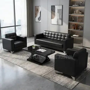 Black 5-Seater Reception Sofa Set