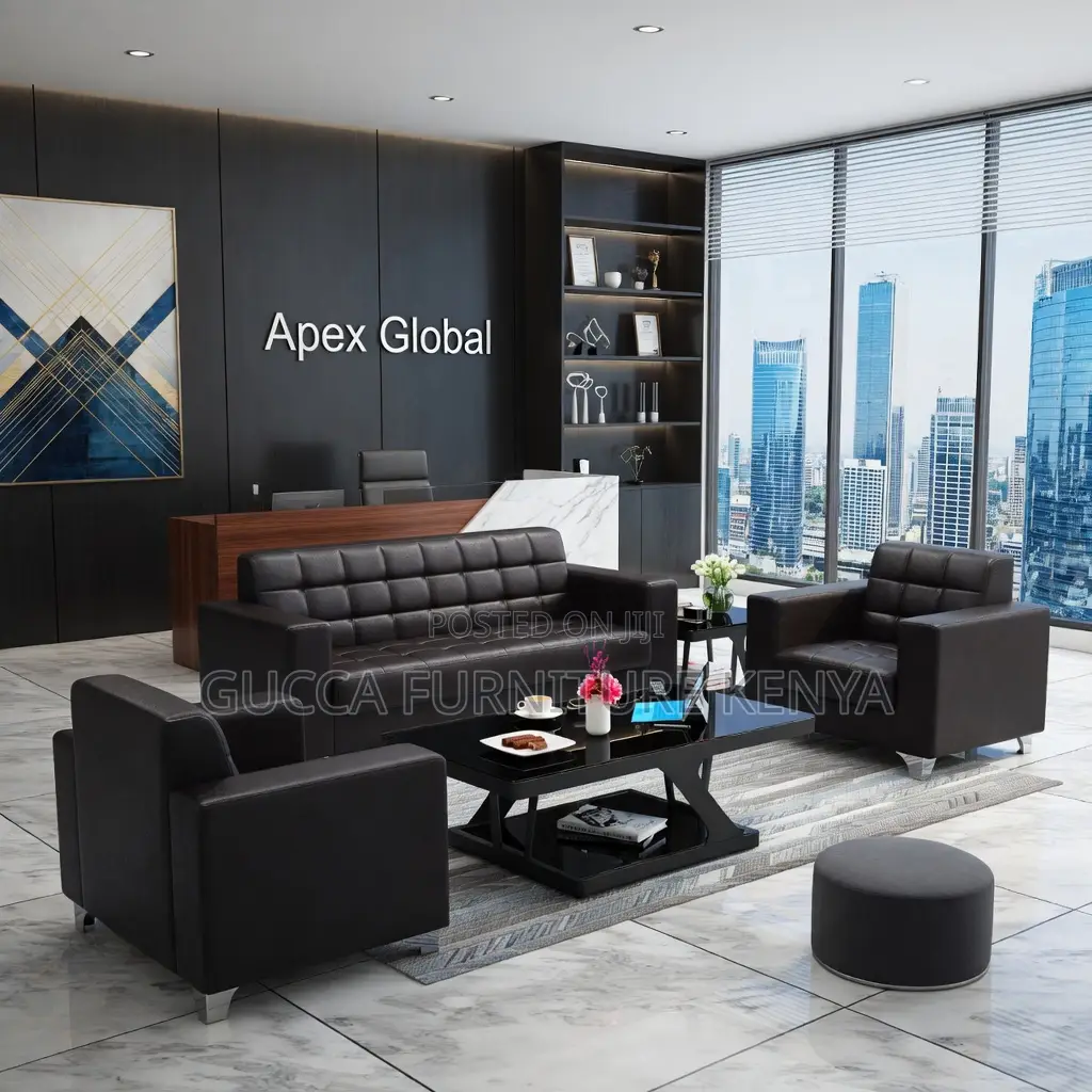 Black 5-Seater Reception Sofa Set