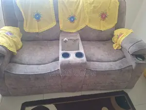 6 Seater Sofa Set With Console Cup Holders - Brown Fabric