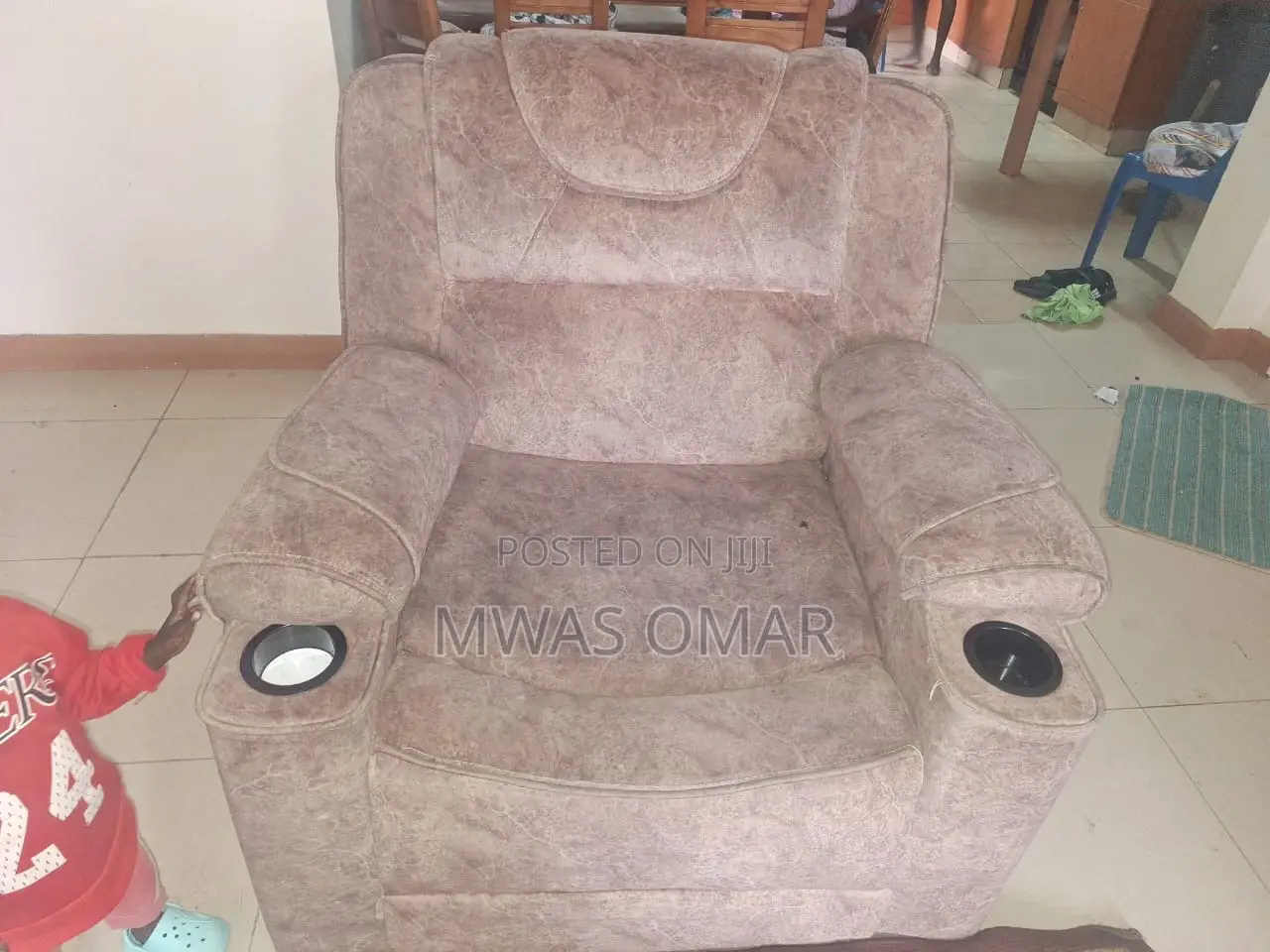 6 Seater Sofa Set With Console Cup Holders - Brown Fabric