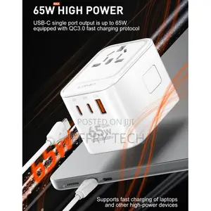 Ldnio Z6 3 Usb Ports 65w Gan Travel Adapter