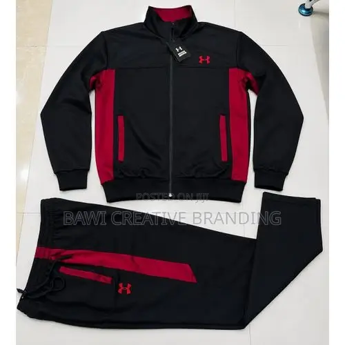 Active Wear Premium Maroon Red Black Athletic Tracksuit Set