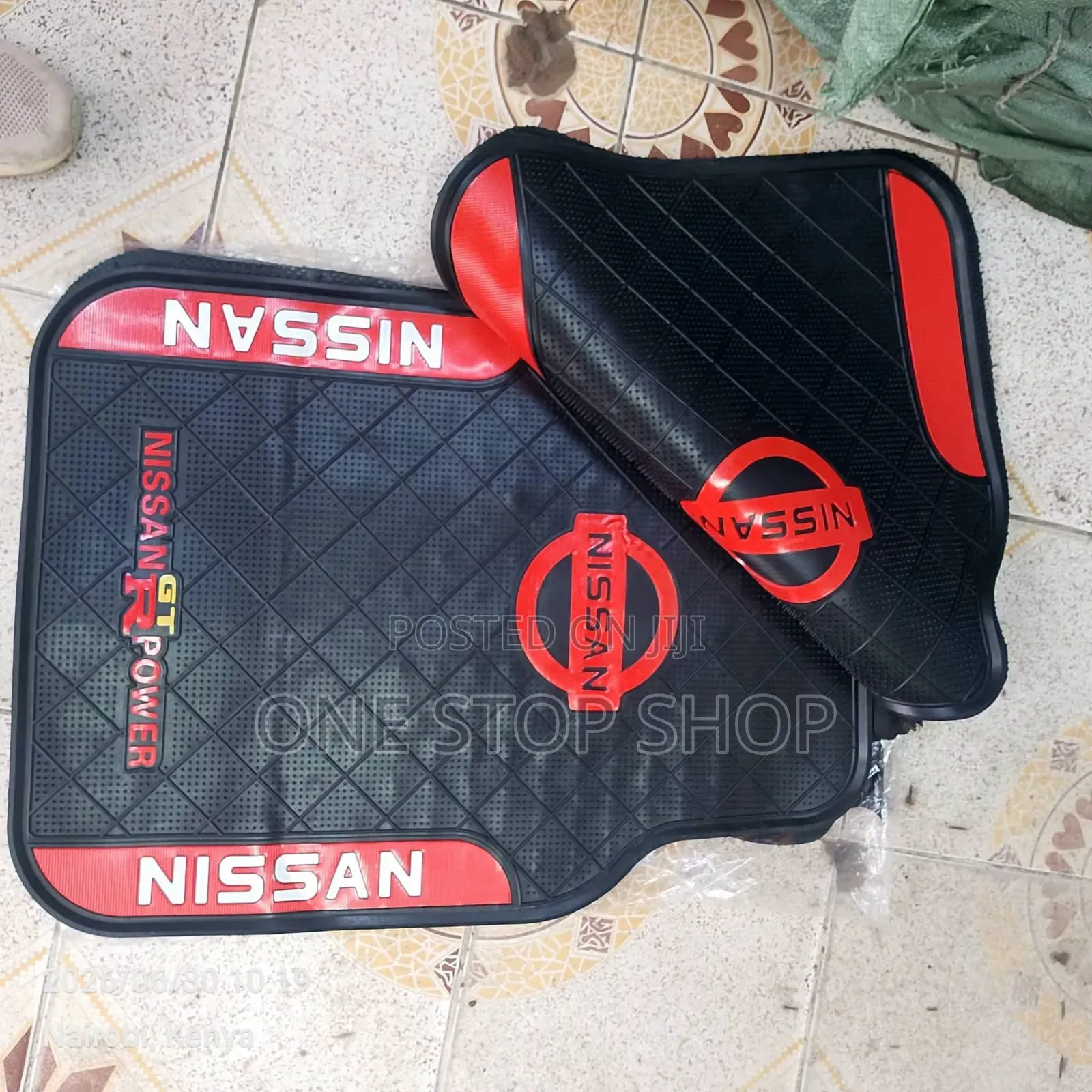 Nissan Branded Floor Mats With Quilted Diamond Pattern With Red Accent