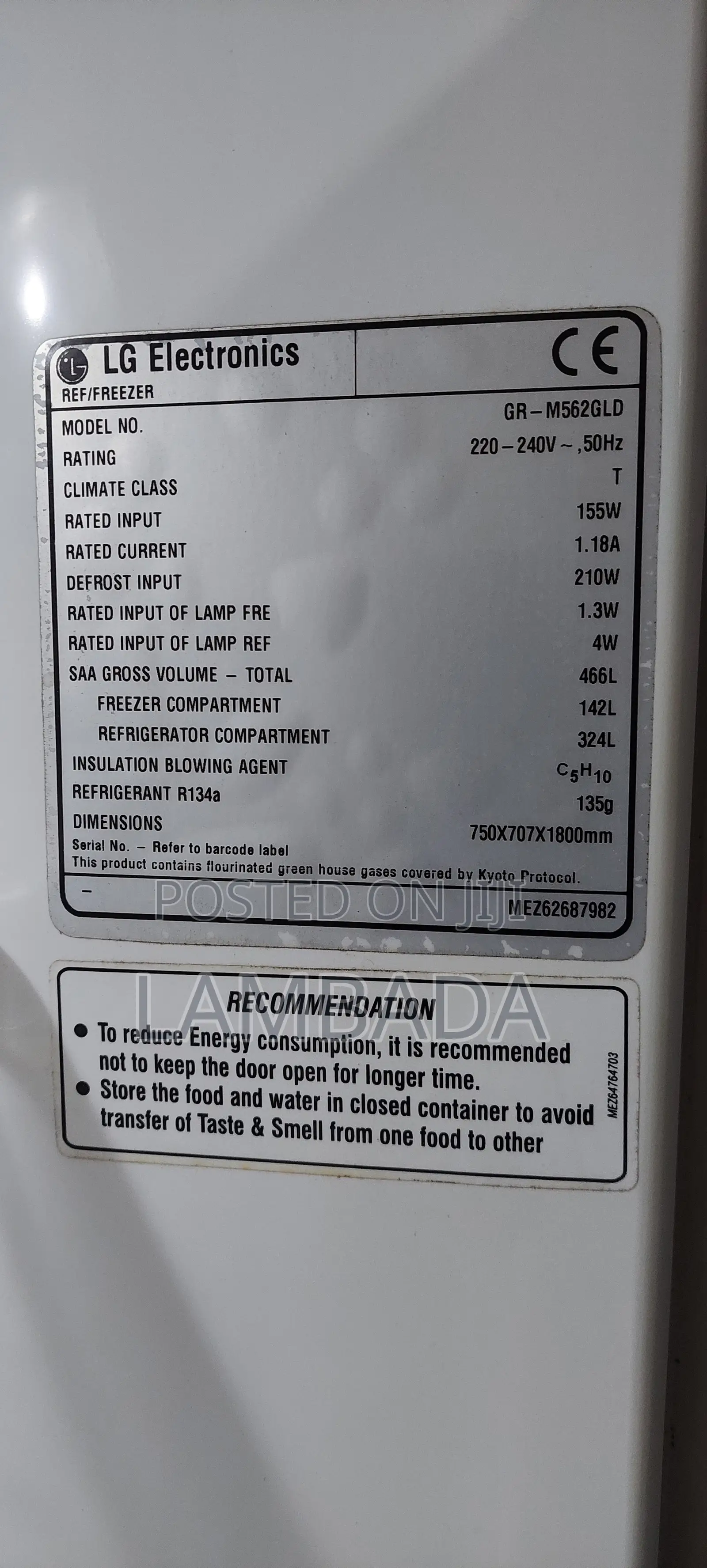Lg Fridge, 466 Litres, Model - Gr-M562gld
