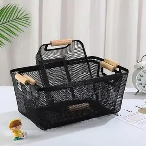 Mesh Plastic Storage Baskets With Bamboo Handles.(Nm