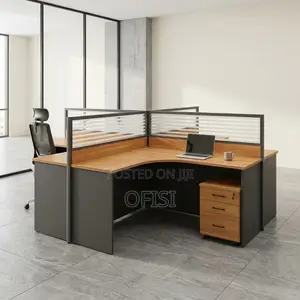 Office Workstation; Brown 4 Way Curved Office Workstation